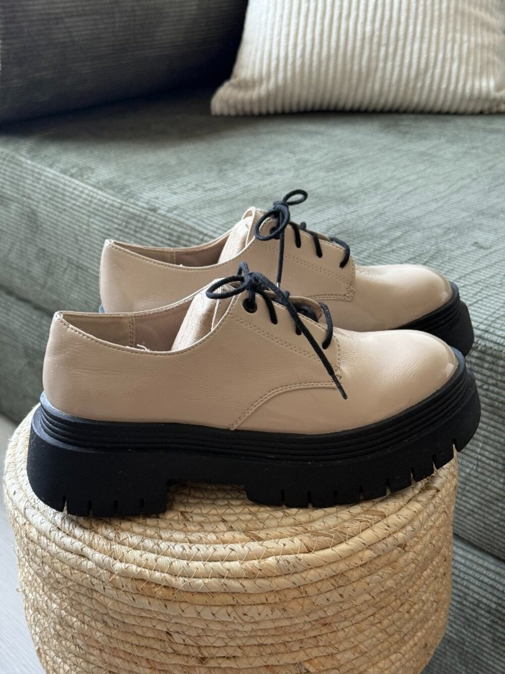 stone beige loafers, size 7